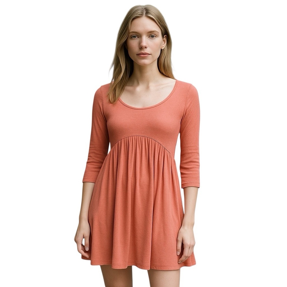 Annabelle 3/4 Sleeve Coral Dress Small Empire Waist Flowy Casual Side Pockets‎